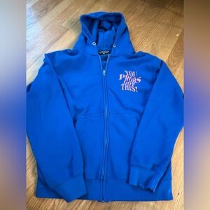 Vibrant Blue zip up Hoodie with Uplifting Message